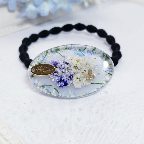 レジンヘアゴム 大人のヘアゴム ブルー フラワーレジン /ボタニカル