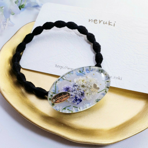 レジンヘアゴム 大人のヘアゴム ブルー フラワーレジン /ボタニカル