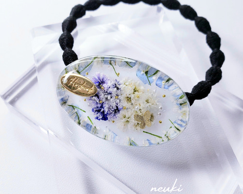 レジンヘアゴム 大人のヘアゴム ブルー フラワーレジン /ボタニカル