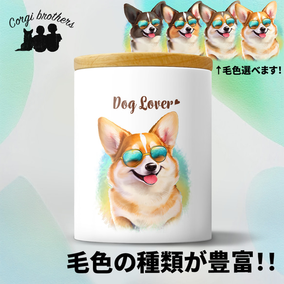 【 グラサン コーギー 】  キャニスター　保存容器　お家用　プレゼント　犬　ペット　うちの子　犬グッズ 1枚目の画像