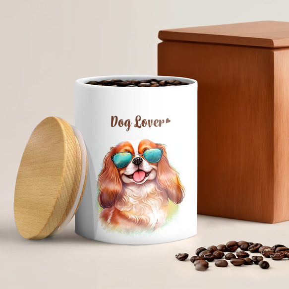 【 グラサン キャバリア 】  キャニスター　保存容器　お家用　プレゼント　犬　ペット　うちの子　犬グッズ 2枚目の画像