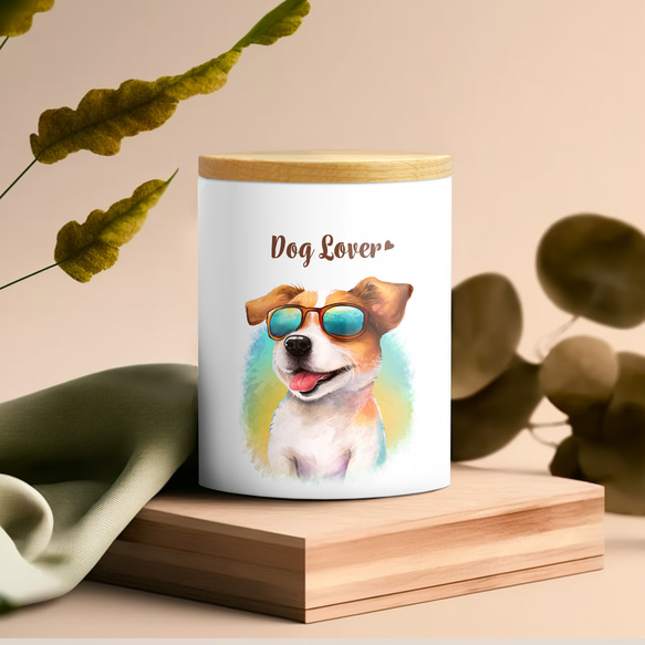 【 グラサン ジャックラッセルテリア 】  キャニスター　保存容器　お家用　プレゼント　犬　ペット　うちの子　犬グッズ 3枚目の画像