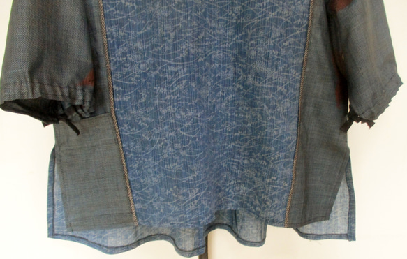 ７２２４　麻の上布と大島紬で作ったプルオーバー　＃送料無料 9枚目の画像