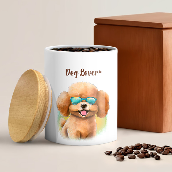 【 グラサン トイプードル 】  キャニスター　保存容器　お家用　プレゼント　犬　ペット　うちの子　犬グッズ 2枚目の画像