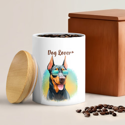 【 グラサン ドーベルマン 】  キャニスター　保存容器　お家用　プレゼント　犬　ペット　うちの子　犬グッズ 2枚目の画像