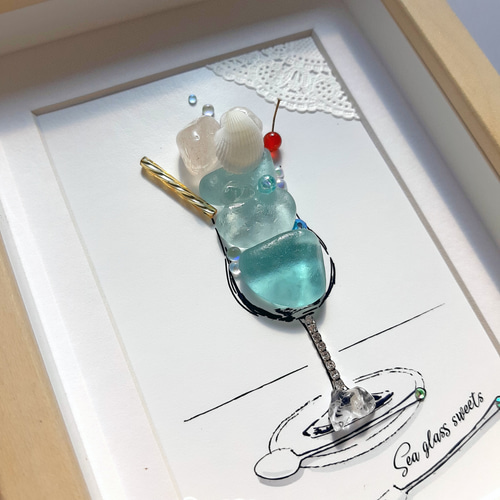 水色のクリームソーダ〉シーグラスアート その他アート moon 通販