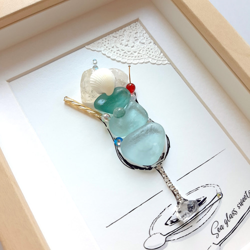 水色のクリームソーダ〉シーグラスアート その他アート moon
