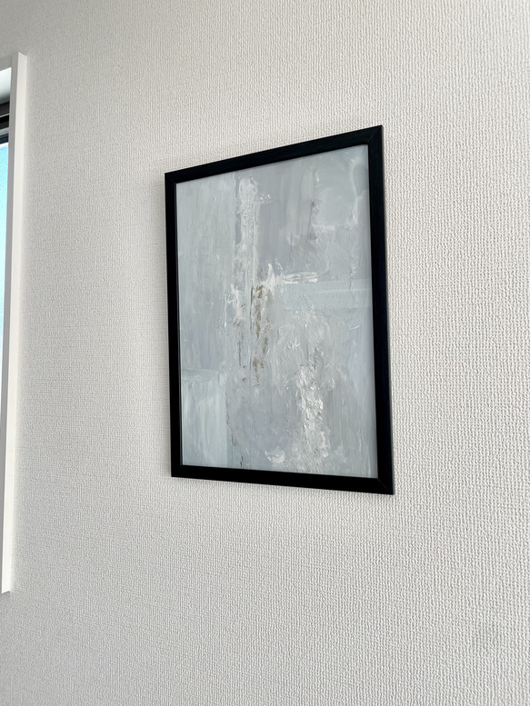 原画 一点物 テクスチャーアート グレー ブルー 青 白 ホワイト