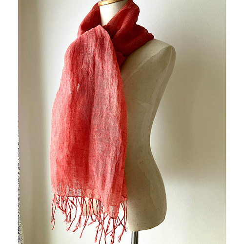 茜染めリネンストール-麻100％草木染 ストール ecOrganic Living