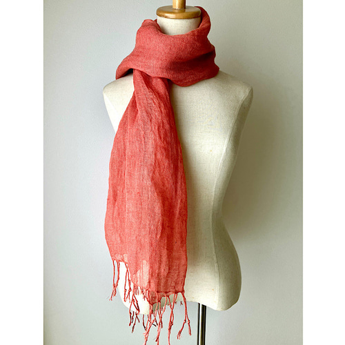 茜染めリネンストール-麻100％草木染 ストール ecOrganic Living