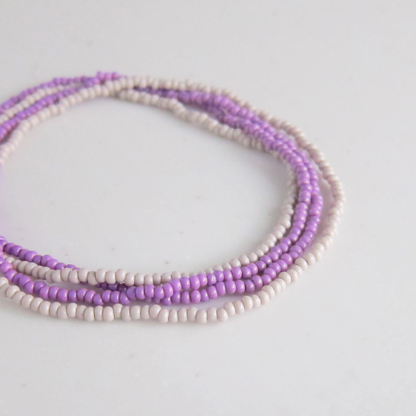 パープル KABURU 留め具のない かぶるタイプのガラスビーズネックレス 金属アレルギー対応 紫 5枚目の画像