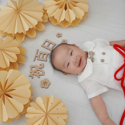 ペーパーファン お食い初め 祝百日 百日祝い 100日 ハーフバースデー セルフフォト　寝相アート 6枚目の画像