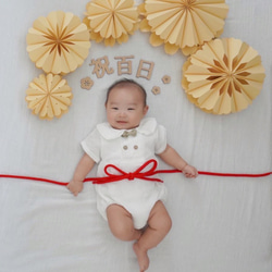 ペーパーファン お食い初め 祝百日 百日祝い 100日 ハーフバースデー セルフフォト　寝相アート 5枚目の画像
