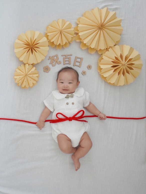 ペーパーファン お食い初め 祝百日 百日祝い 100日 ハーフバースデー セルフフォト　寝相アート 5枚目の画像