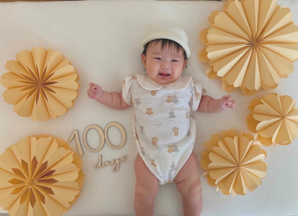 ペーパーファン お食い初め 祝百日 百日祝い 100日 ハーフバースデー セルフフォト　寝相アート 3枚目の画像