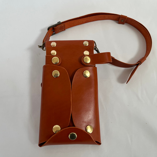 好評！オレンジキャメル色 レザーシザーケース6丁差し (ショルダー