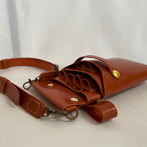 好評！オレンジキャメル色 レザーシザーケース6丁差し (ショルダー