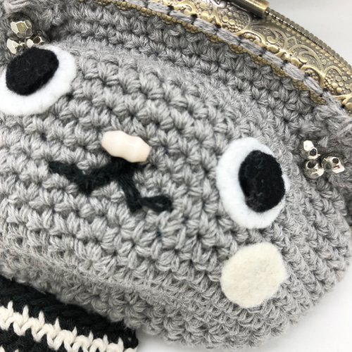 がま口　ポーチ　手編み　猫ちゃん ✿ハンドメイド✿がま口・ポーチ✿手編み・あみぐるみ✿ふわっ