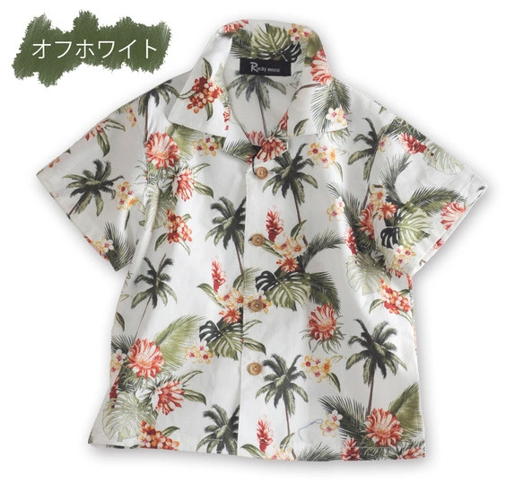 【SALE】ベビー　コットンプリント　オープンカラーシャツ　アロハスタイル　セットアップ 5枚目の画像