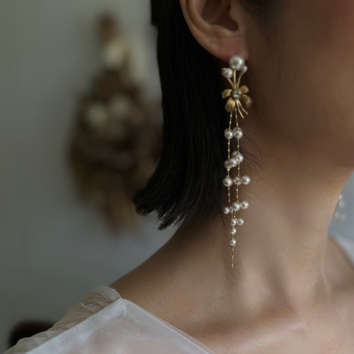 最終値下げ】ブライダルアクセサリー 滴り 真鍮ピアス 