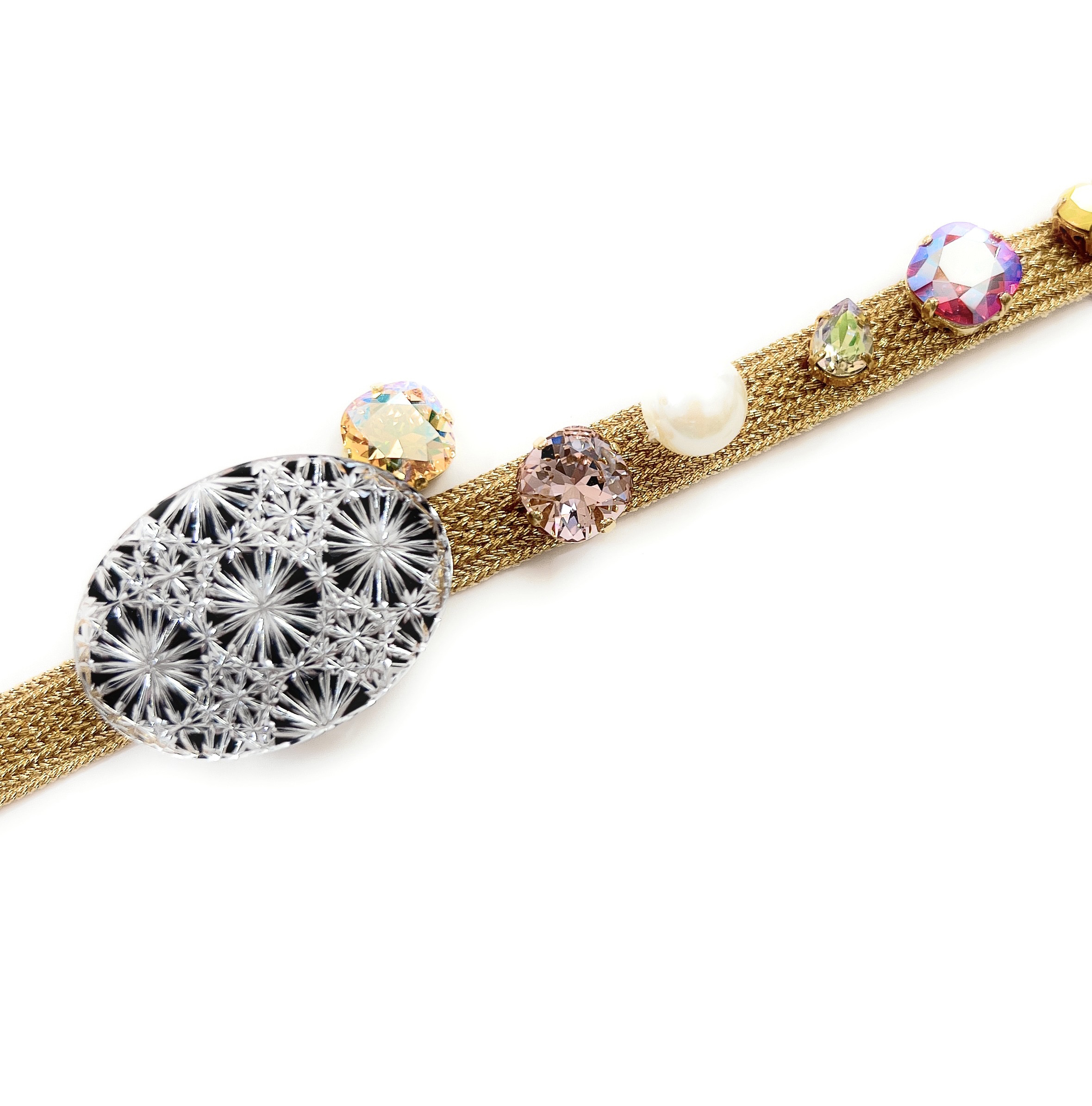 東京切子帯留め  技 オーバル　菊繋ぎ　ブラック