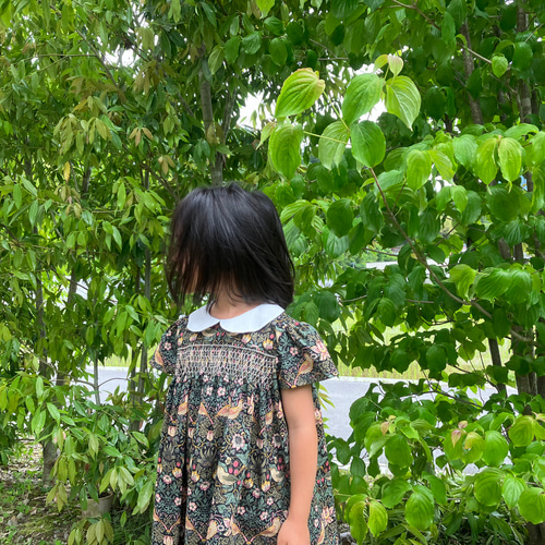 110サイズ】襟つきスモッキングワンピース いちご泥棒 子供服