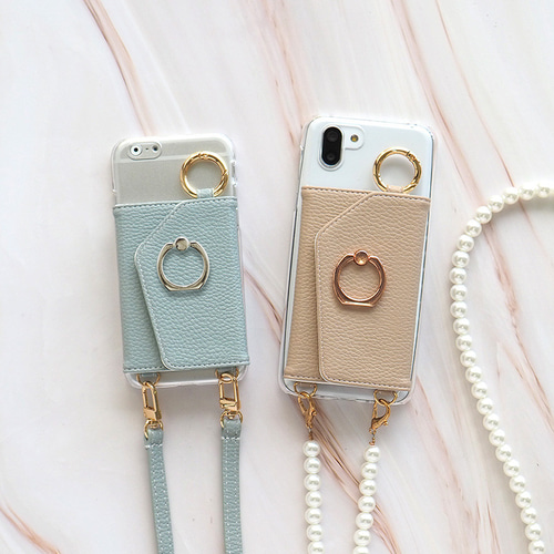 スマホケース ハード 全機種対応【くすみ クリアケース×スマホリング