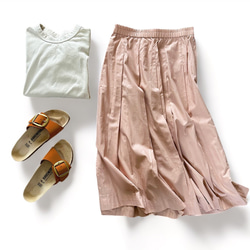 サンプルセール❗️マキシ丈裏地付きでも♡サラサラコットン☆大人可愛いタックフレアスカート ピンクベージュ