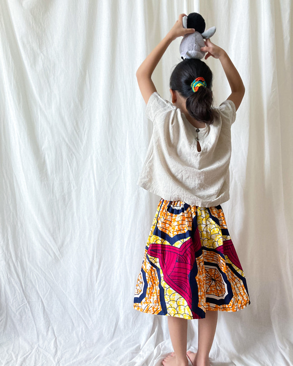MERMEO【SK-151】130-140 | アフリカ布 ふんわりこどもスカート 5枚目の画像