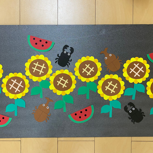 夏の壁面飾り ひまわり ひまわり畑 かぶとむし 夏休み 7月 8月 型紙