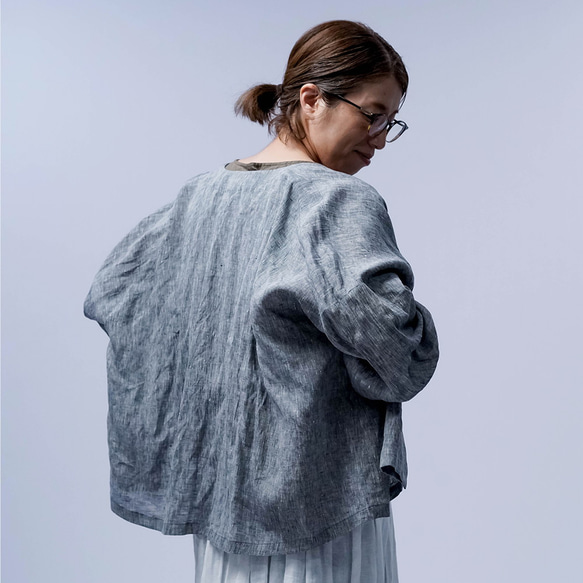 [wafu] 亞麻外套，永恆的青年布罩/灰色 h002d-gry1 第9張的照片
