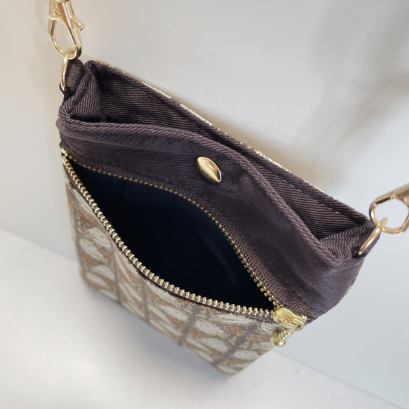 スマホショルダー 北欧調フクロウ×ブラウン/ポシェット スマホポーチ/合皮ショルダーストラップ　長さ調整可能◎ギフト 6枚目の画像