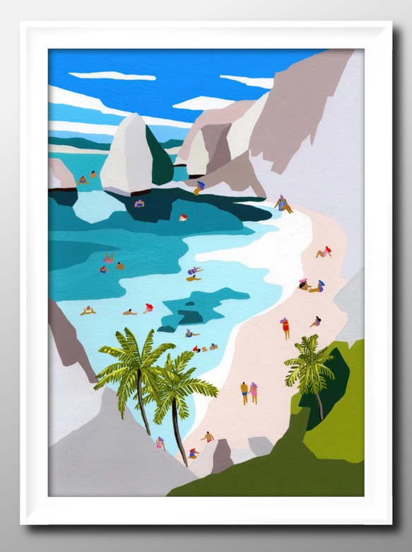 13546 ポスター 絵画 A3サイズ『ハワイ 夏 海水浴 ビーチ
