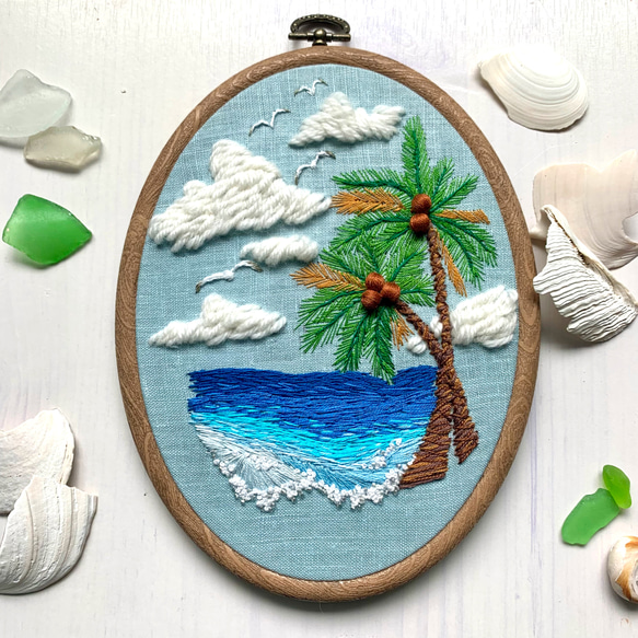 《受注製作》Summer Sea  夏雲の向こうに　　手刺繍タペストリー 4枚目の画像