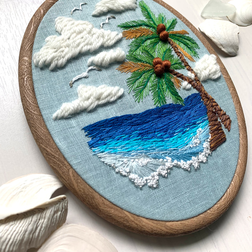 受注製作》Summer Sea 夏雲の向こうに 手刺繍タペストリー