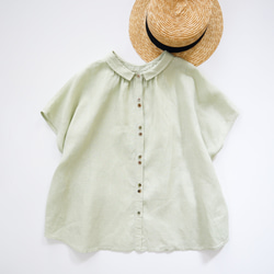 2way tuck & gather blouse (pistachio/linen) 1枚目の画像