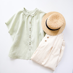 2way tuck & gather blouse (pistachio/linen) 8枚目の画像