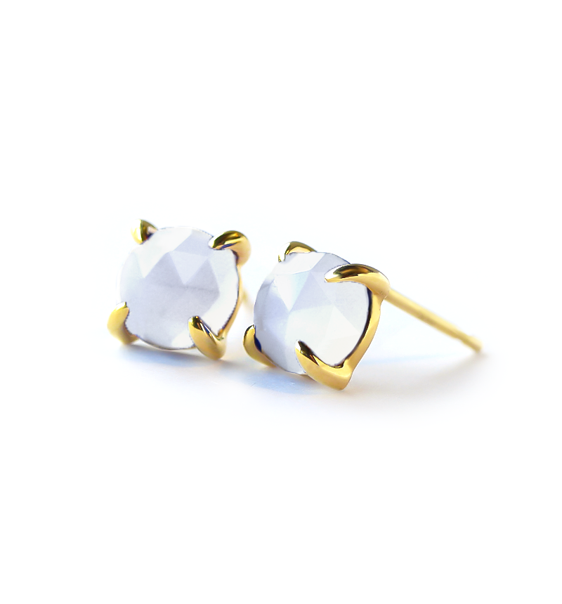 ホワイトムーンストーン K10ポストピアス ローズカット ~VALOA~ 6月誕生石