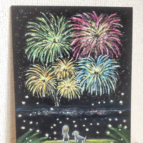 ホタルの光に包まれ 花火を見上げる わくわくする 特別な場所 【原画