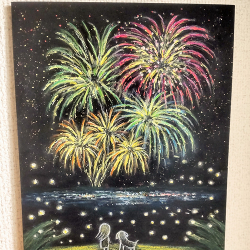 ホタルの光に包まれ 花火を見上げる わくわくする 特別な場所 【原画