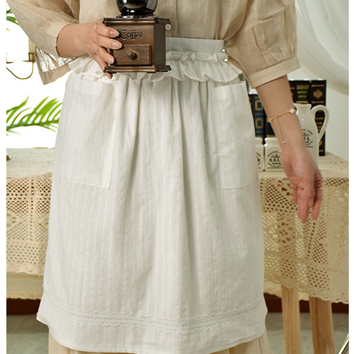 ホワイト フリル フレンチスタイル ウエストエプロン レディース
