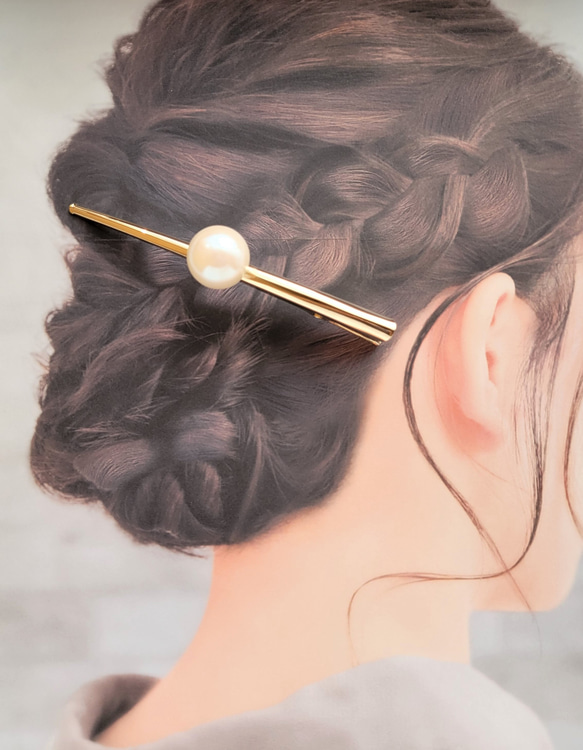 特大！日本製１粒パールのヘアクリップ　ホワイト20ｍｍ　お餅パールのヘアアクセサリー 10枚目の画像