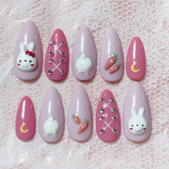 ネイルチップ ぷっくり うさぎネイル ネイルチップ（つけ爪） Suzu  