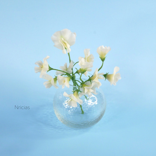 枯れないスイトピー 白✿クレイフラワーNO.S8−5W アート