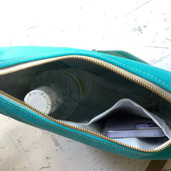 夏のSALE   ターコイズブルー　ななめポケットのサコッシュ　ポシェット　長財布が入る　８号帆布　3ポケット　 4枚目の画像