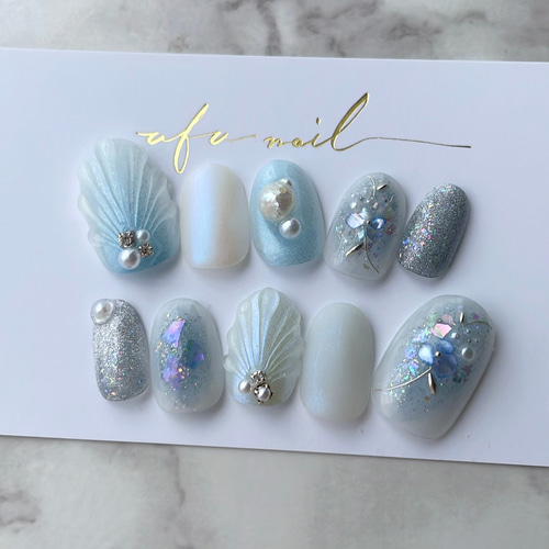 サイズオーダー♡梅雨の雫風ニュアンスネイルチップ ブルー×マット  