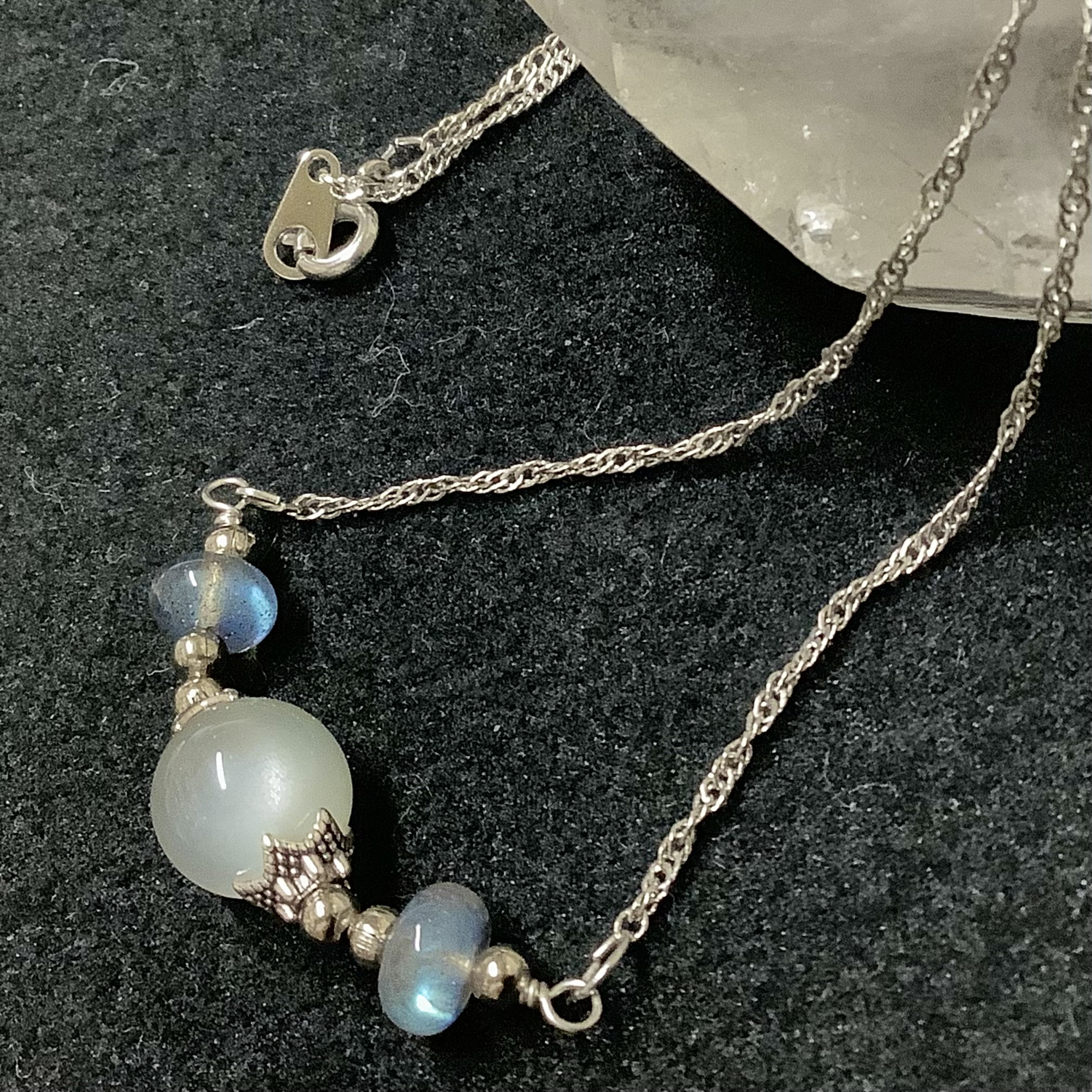 高品質！一点物☆月と宇宙癒しのお守り ヒーリングストーン 天然石 ムーンストーン＆ラブラドライト ネックレス