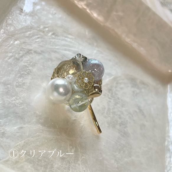 【うるつやキラキラポニーフック】夏 キラキラ パール クリア 天然石 ヘアアクセサリー 浴衣 レジン 2枚目の画像