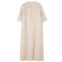 夏の綿麻ワンピース、半袖ワンピース、綿麻ロング丈スカート、コットンリネンワンピース 4枚目の画像