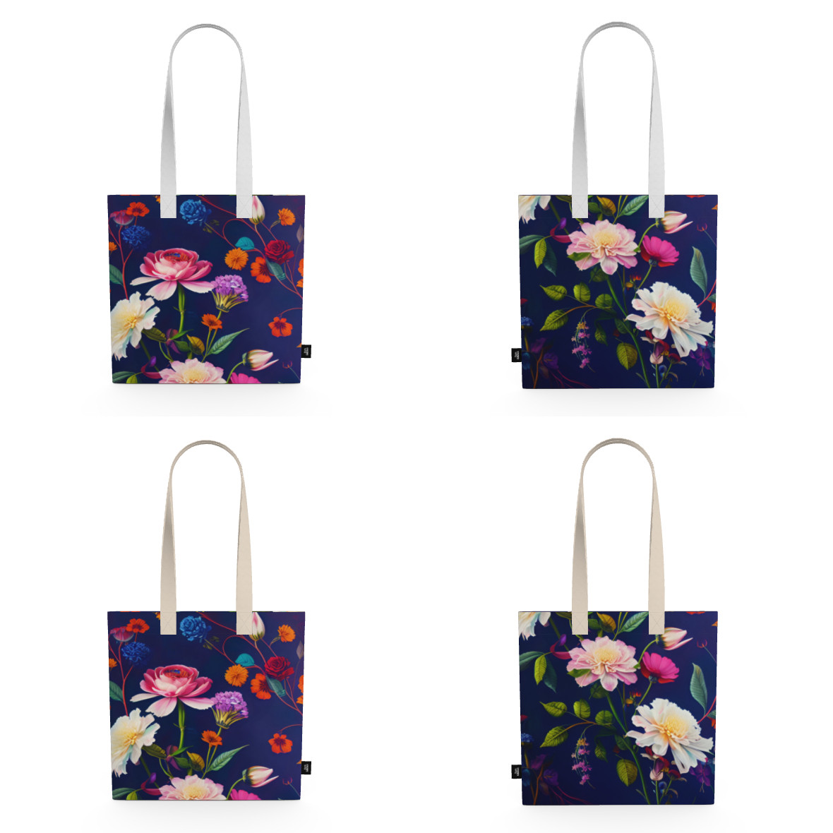 宝石や鉱石のように輝く北欧のカラフルで色鮮やかな花柄や蒼い背景が上品でお洒落 キャンバストートバッグ